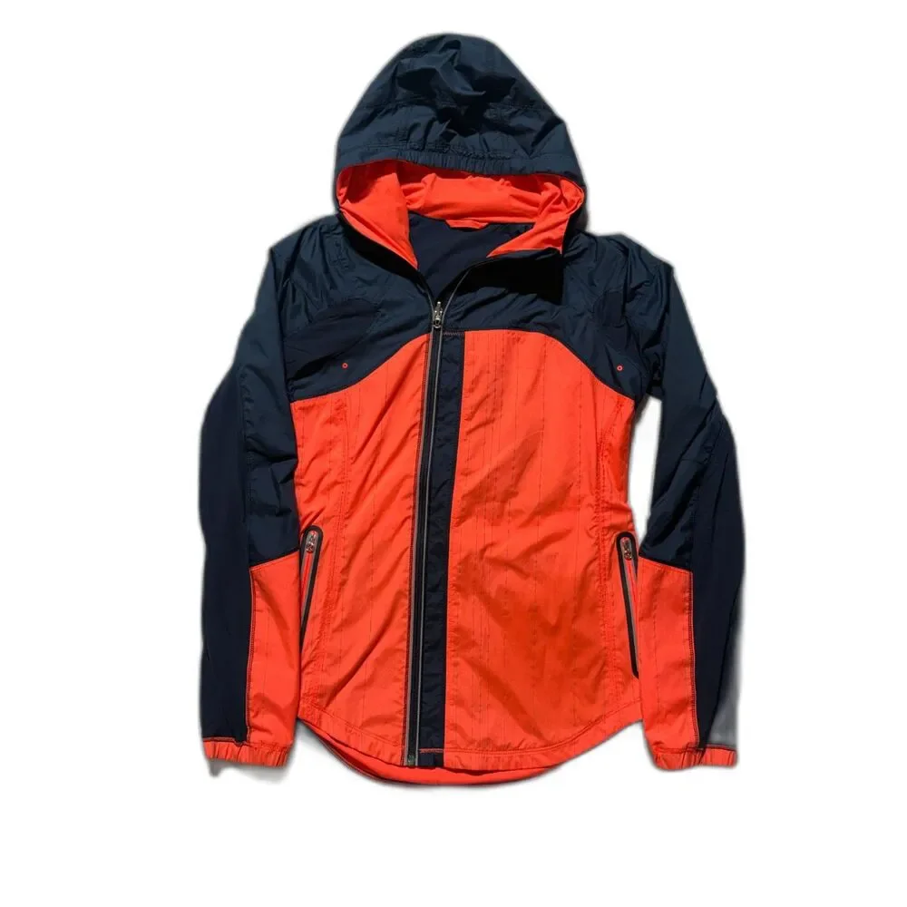 lululemon Get Up & Glow Jacket 4 Orange Navy Reflective Ponytail Hood